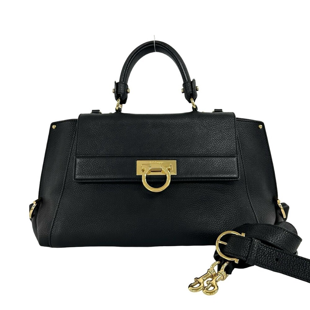 Salvatore Ferragamo Gancini hardware leather 2-way shoulder bag/handbag black...